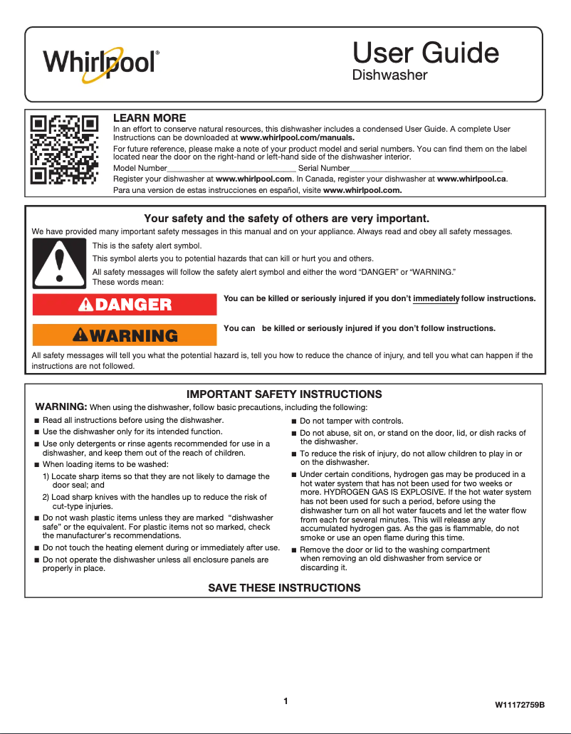 Page 1 de la notice Label énergétique Whirlpool WDF518SAHM