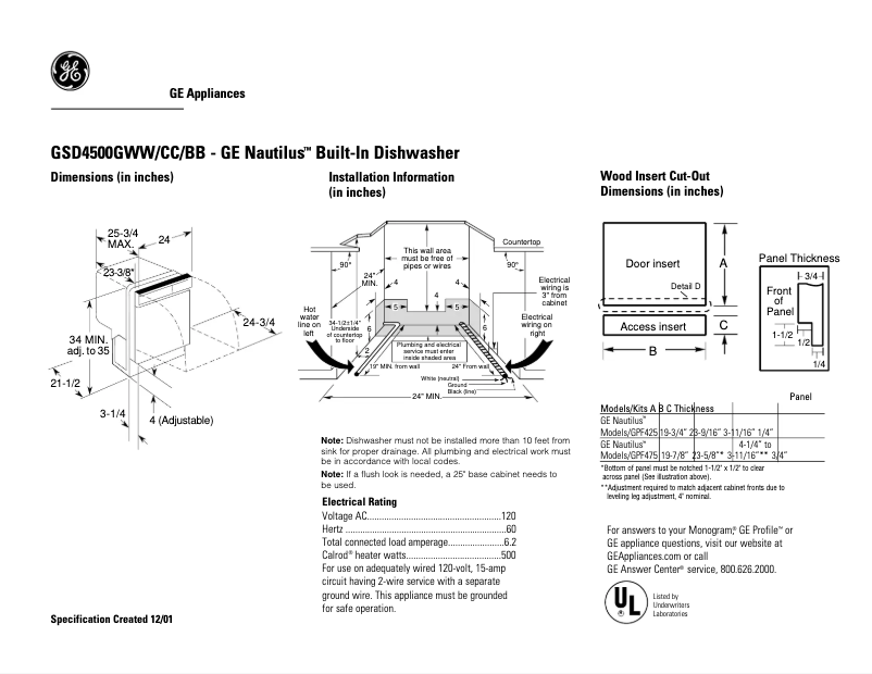 Página 1 del manual Ficha técnica GE GSD4500GCC