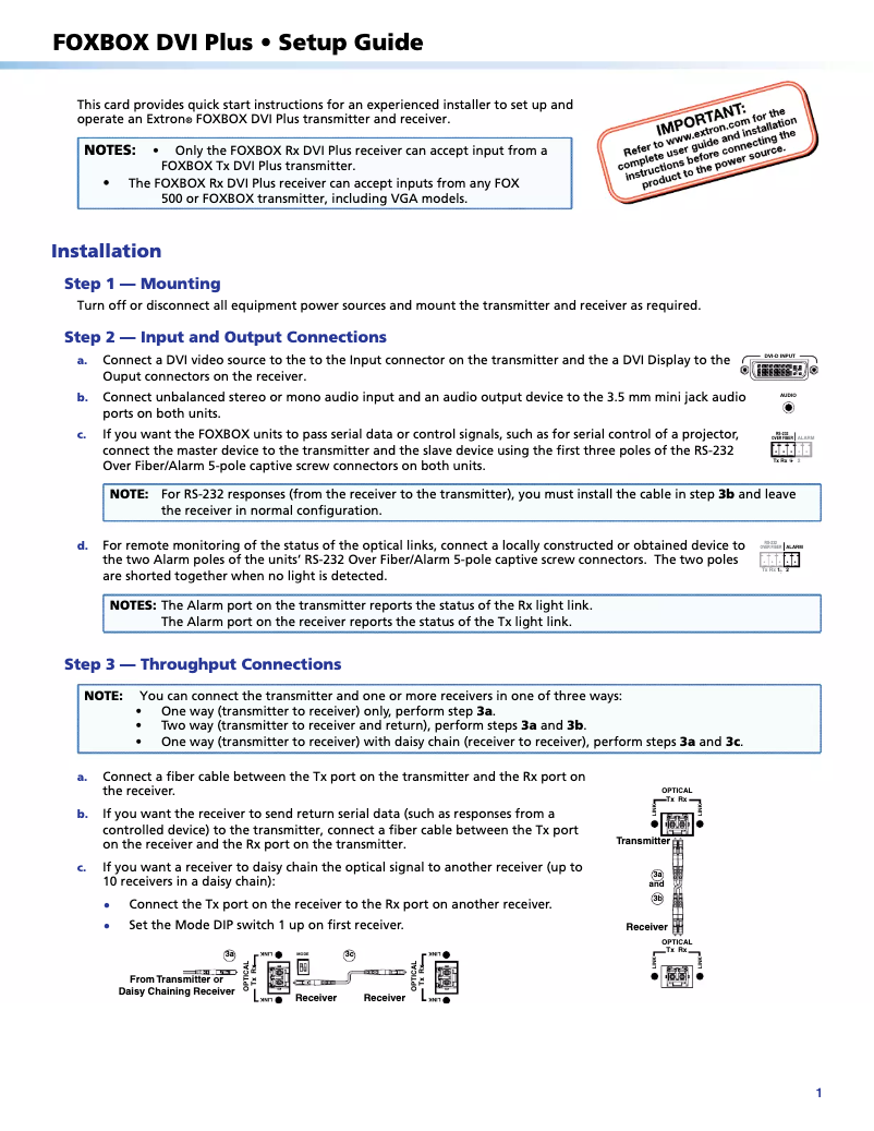 Page 1 de la notice Manuel utilisateur Extron FOXBOX Tx DVI Plus MM
