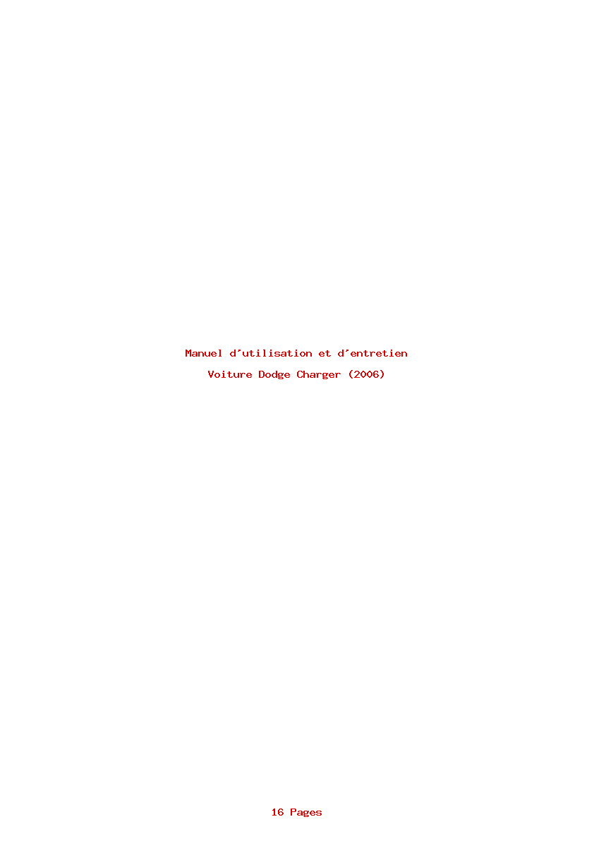 Page 1 de la notice Manuel d'utilisation et d'entretien Dodge Charger (2006)