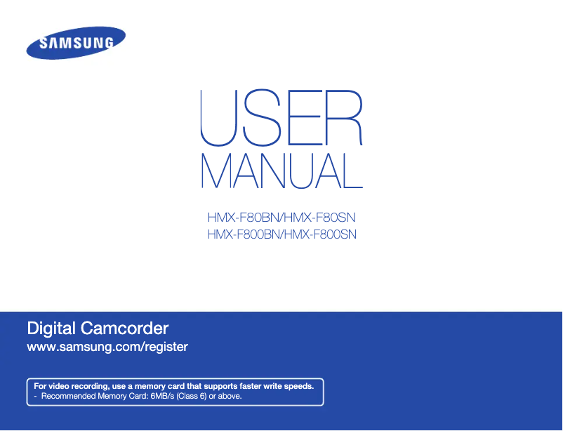 Page 1 de la notice Manuel utilisateur Samsung HMX-F80BN