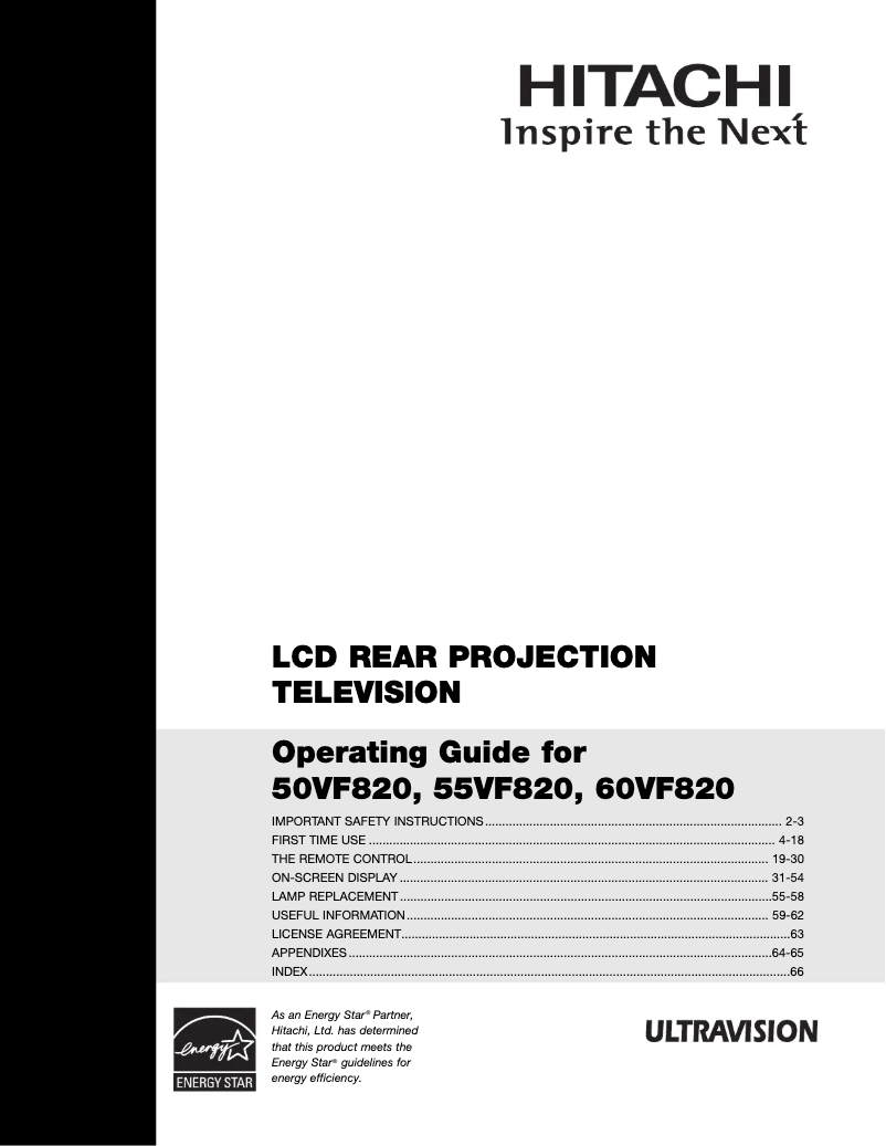 Page 1 de la notice Manuel utilisateur Hitachi 60VF820