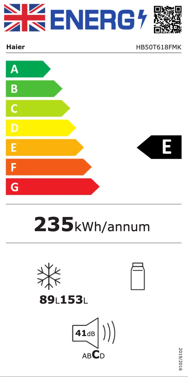 Page 1 de la notice Label énergétique Haier HB50T618FMK
