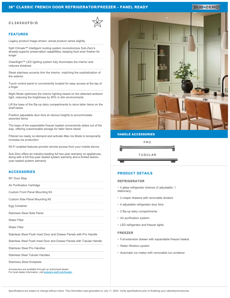 Page 1 de la notice Manuel utilisateur Sub-Zero CL3650UFD/O