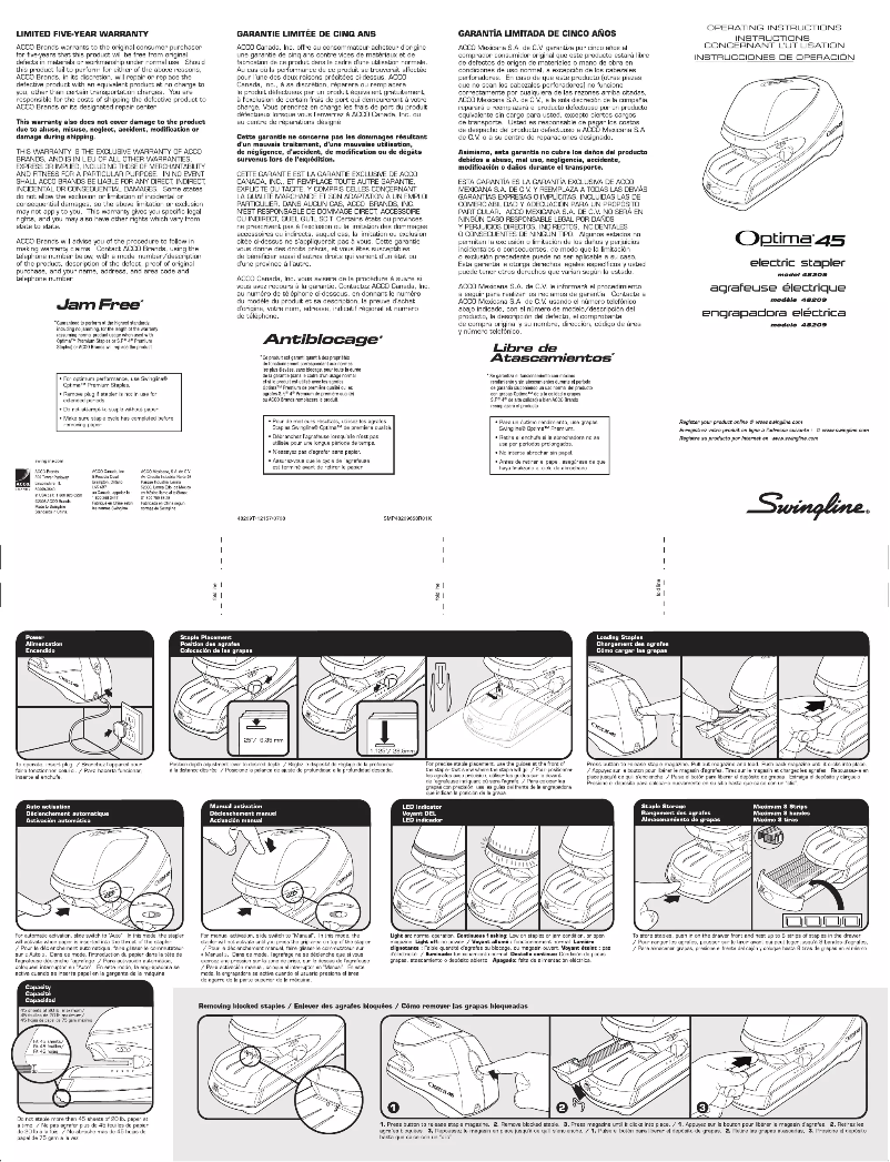 Page 1 de la notice Manuel utilisateur Swingline Optima 45