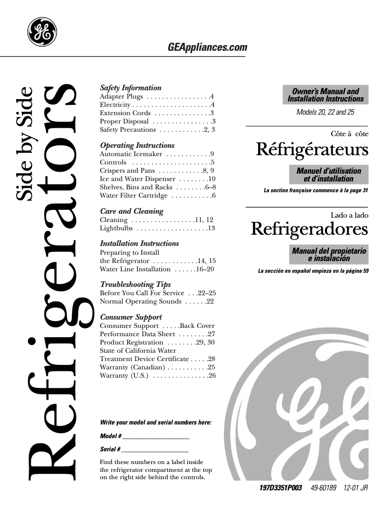 Page 1 of the manual Use and Maintenance Manual GE GSS25JEMWW