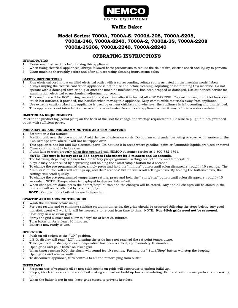 Page 1 de la notice Manuel utilisateur Nemco 7000A-2S