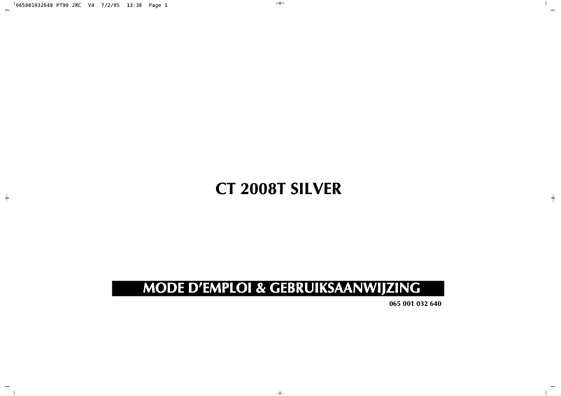 Page 1 de la notice Manuel utilisateur Finlux CT2008T Silver