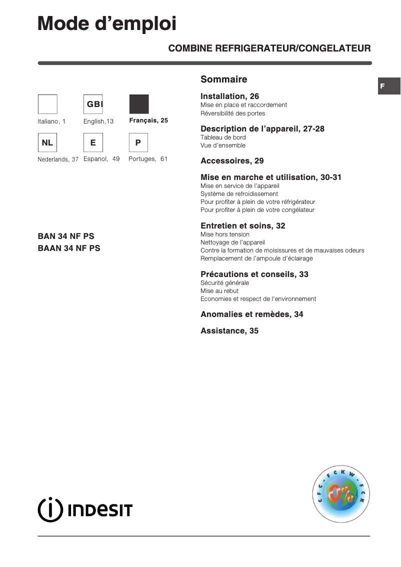 Image de la première page du manuel de l'appareil BAAN 34 NF PS