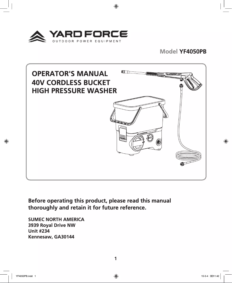 Page 1 de la notice Manuel utilisateur Yard Force YF4050PB