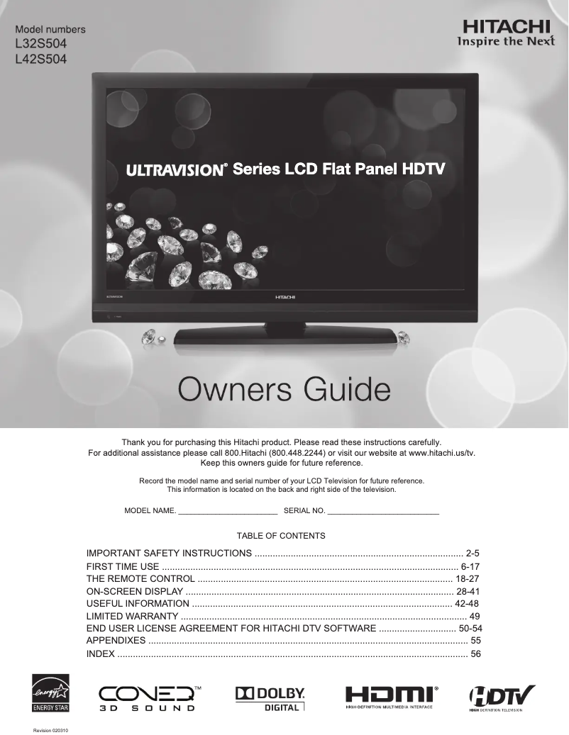 Página 1 del manual Manual de usuario Hitachi L32S504