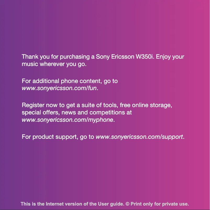 Page 1 de la notice Manuel utilisateur Sony W350i