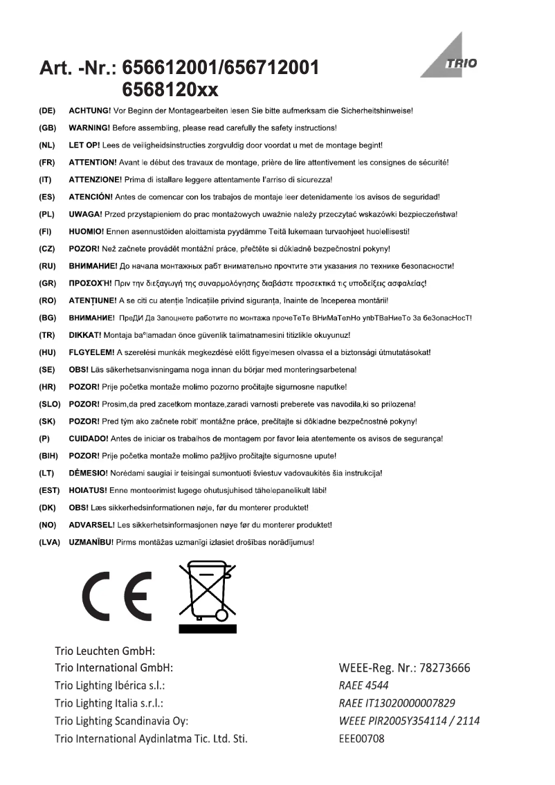 Page 1 de la notice Manuel utilisateur Trio Lighting Vancouver 656812079