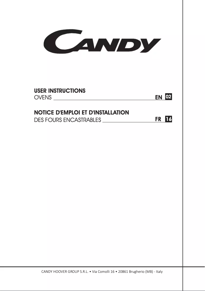 Page 1 of the manual User Manual Candy FCS886X/E