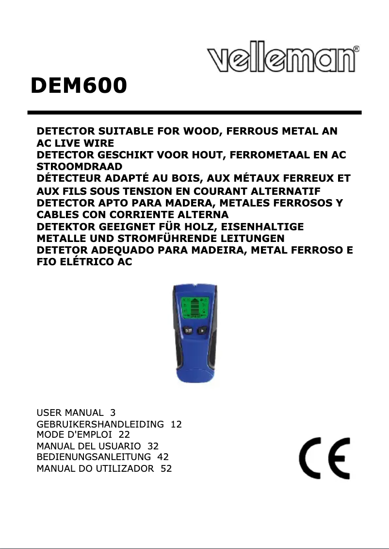 Page 1 de la notice Manuel utilisateur Velleman DEM600