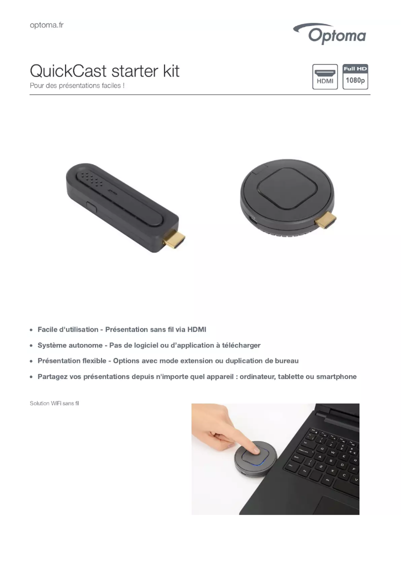 Page 1 de la notice Manuel utilisateur Optoma QuickCast starter kit