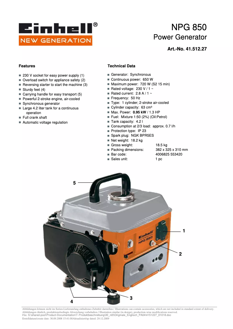 Página 1 del manual Manual de usuario Einhell NPG 850