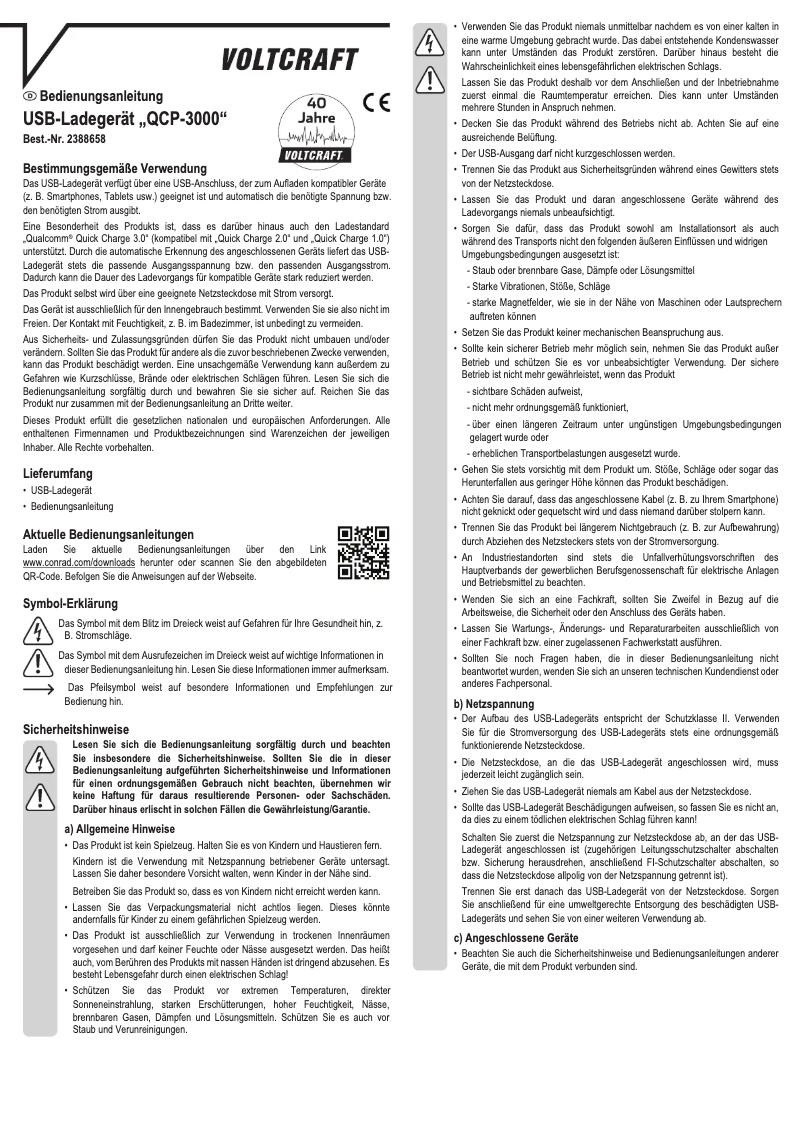 Page 1 de la notice Manuel utilisateur Voltcraft QCP-3000