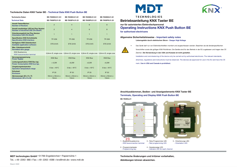 Page 1 de la notice Manuel utilisateur MDT BE-TA5504.G1