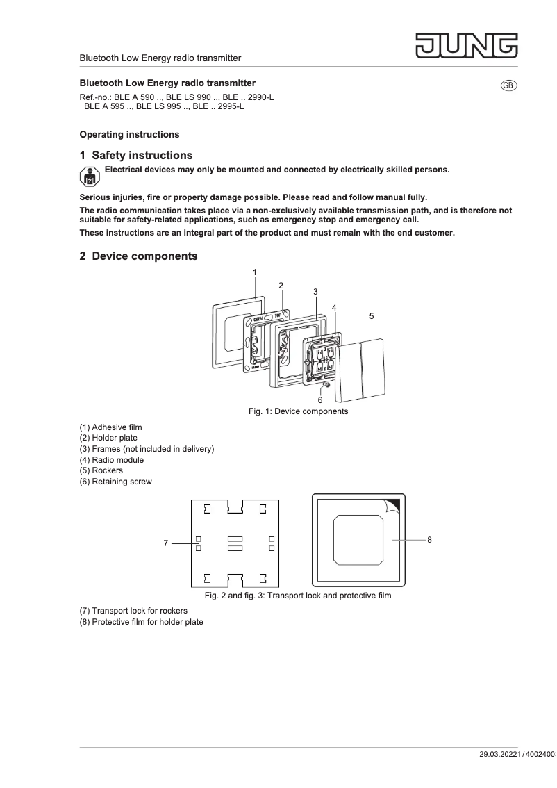 Page 1 de la notice Manuel utilisateur JUNG BLEAL299