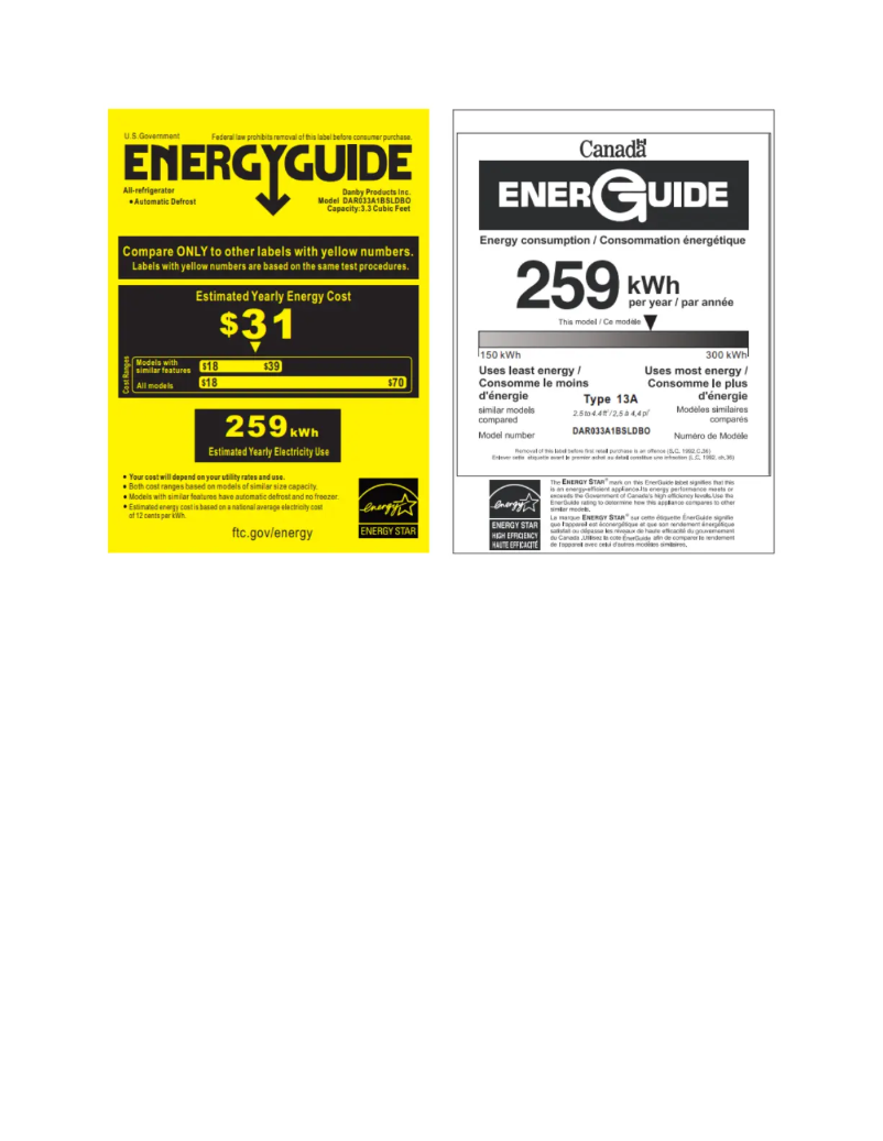 Page 1 de la notice Label énergétique Danby DAR033A1BSLDBO
