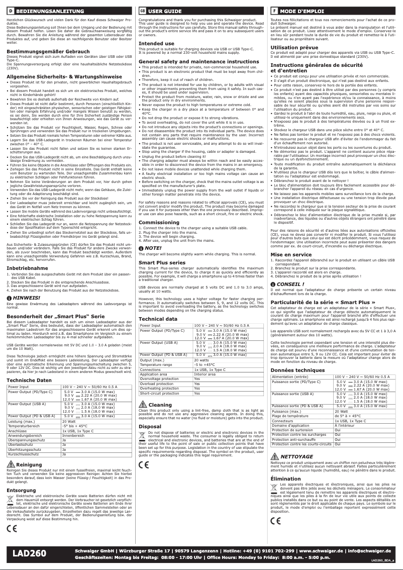 Page 1 de la notice Manuel utilisateur Schwaiger LAD260