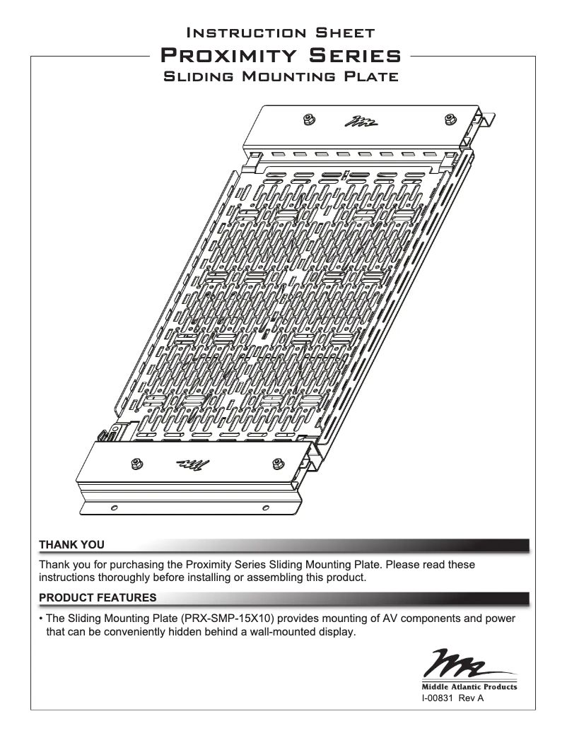 Page 1 de la notice Manuel utilisateur Middle Atlantic PRX-SMP-15X10