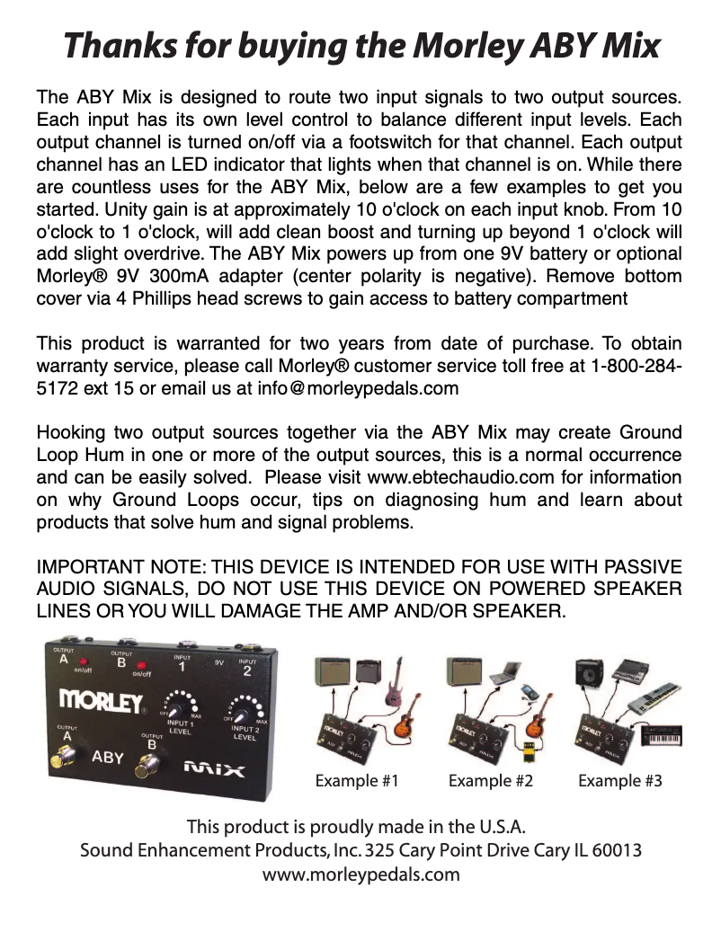 Page 1 de la notice Manuel utilisateur Morley ABY Mix