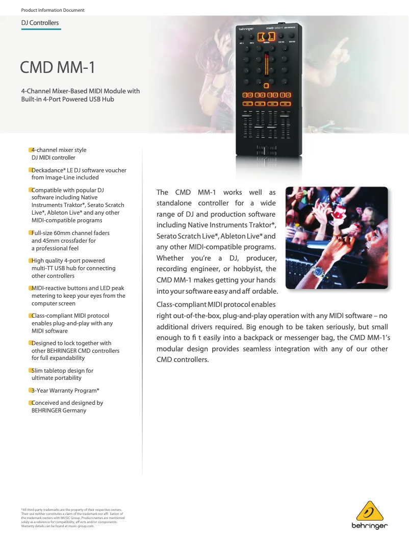 Page 1 de la notice Fiche technique Behringer CMD MM-1