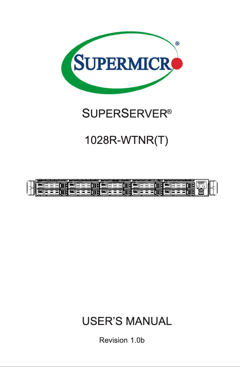 Page 1 de la notice Manuel utilisateur Supermicro SuperServer 1028R-WTNRT