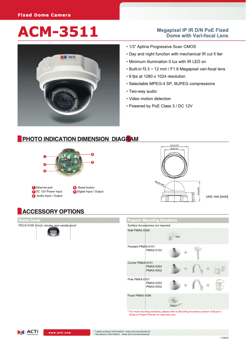 Page 1 de la notice Fiche technique ACTi ACM-3511