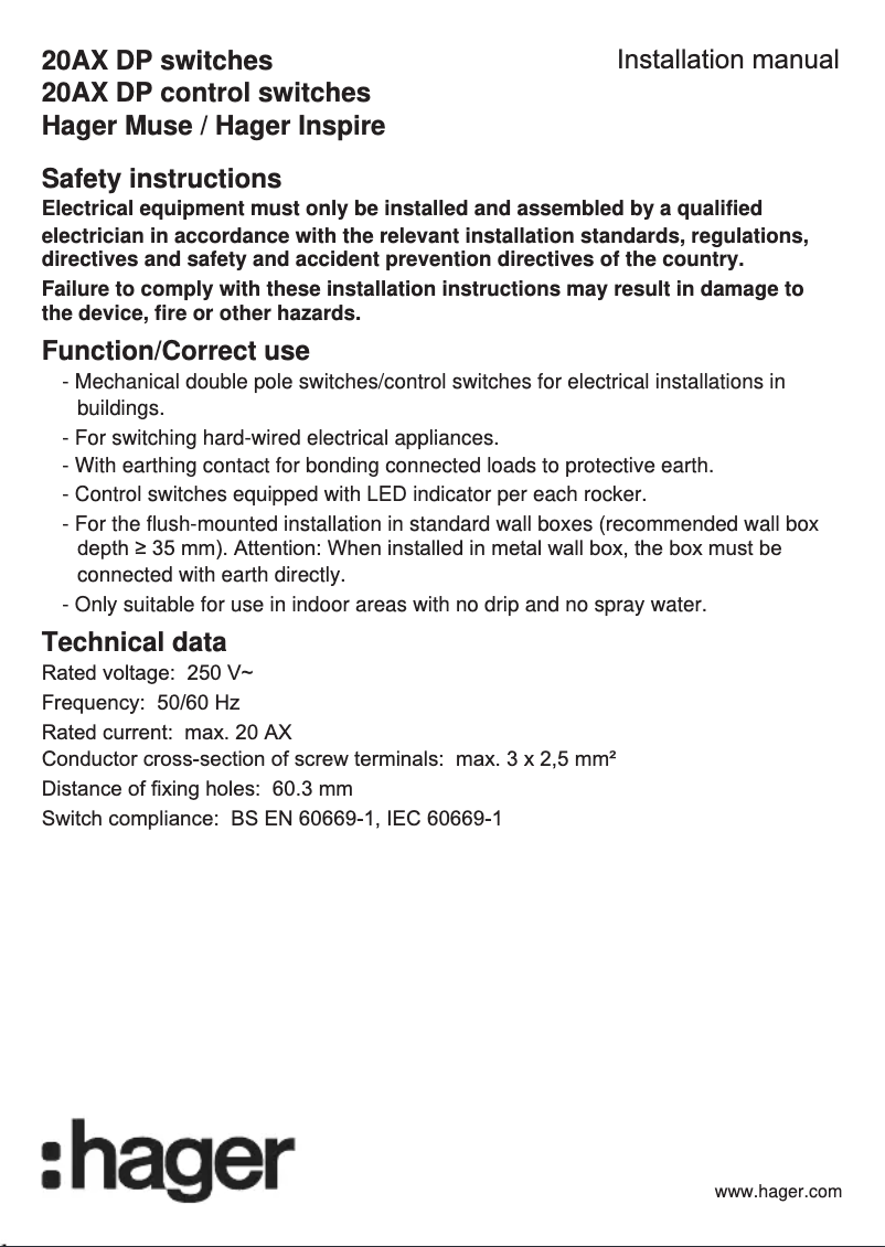 Page 1 de la notice Manuel utilisateur Hager WGCL2D12N