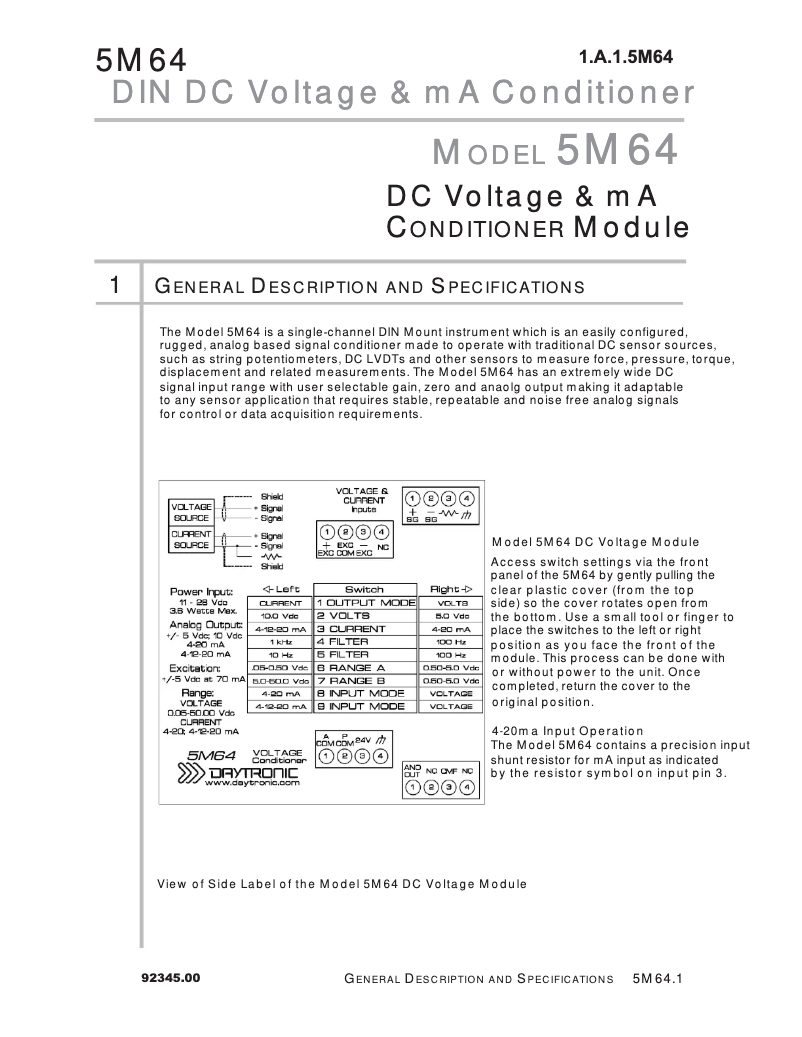 Page 1 de la notice Manuel utilisateur Daytronic 5M64