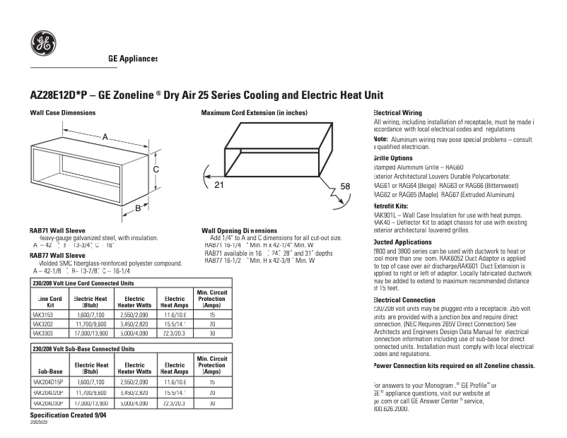 Page n°1 - Fiche technique GE AZ28E12DAP