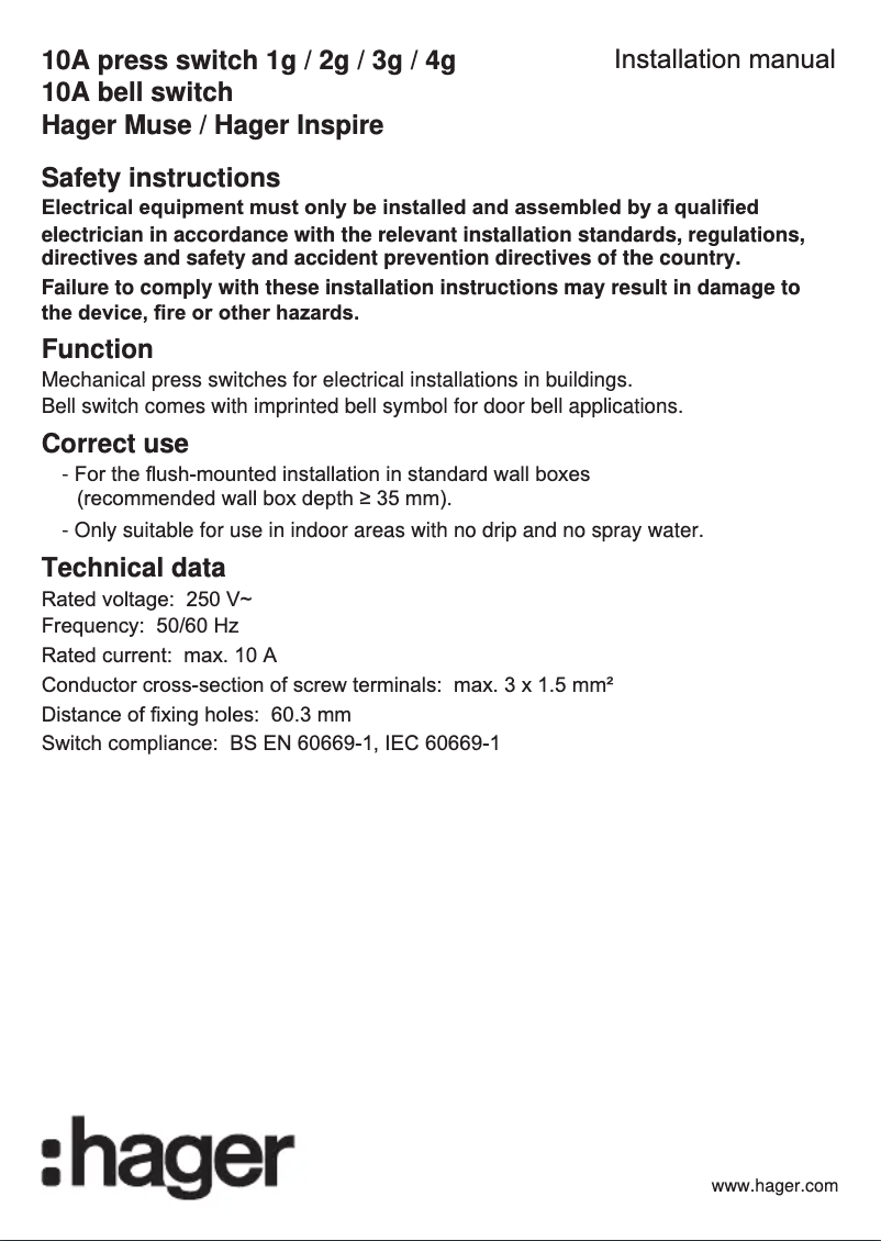 Page 1 de la notice Manuel utilisateur Hager WGCXL131PAS