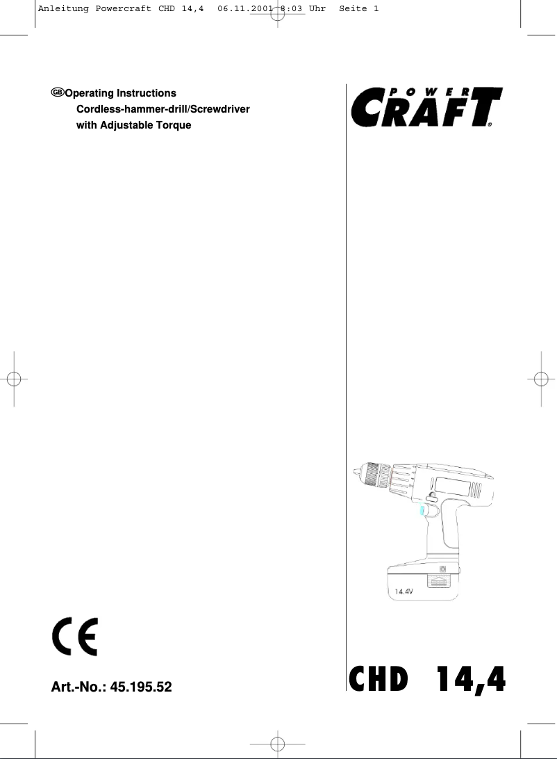 Page 1 de la notice Manuel utilisateur Power Craft CHD 14,4