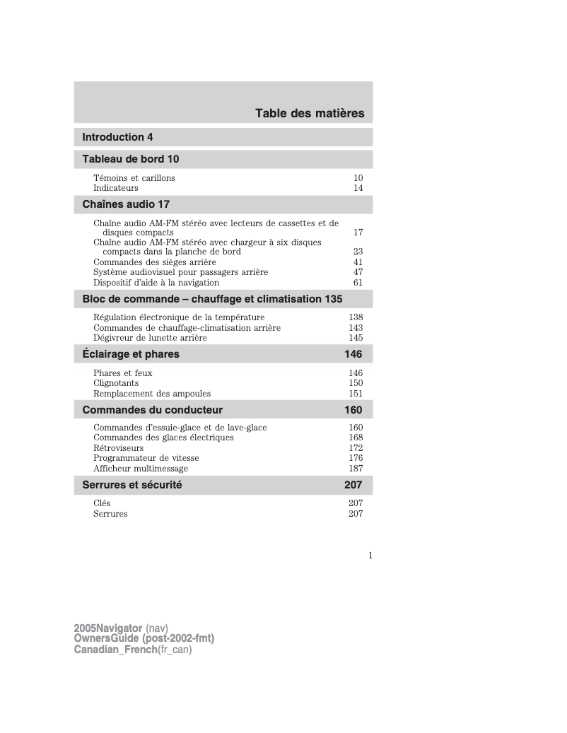 Page 1 de la notice Manuel utilisateur Lincoln Navigator (2005)