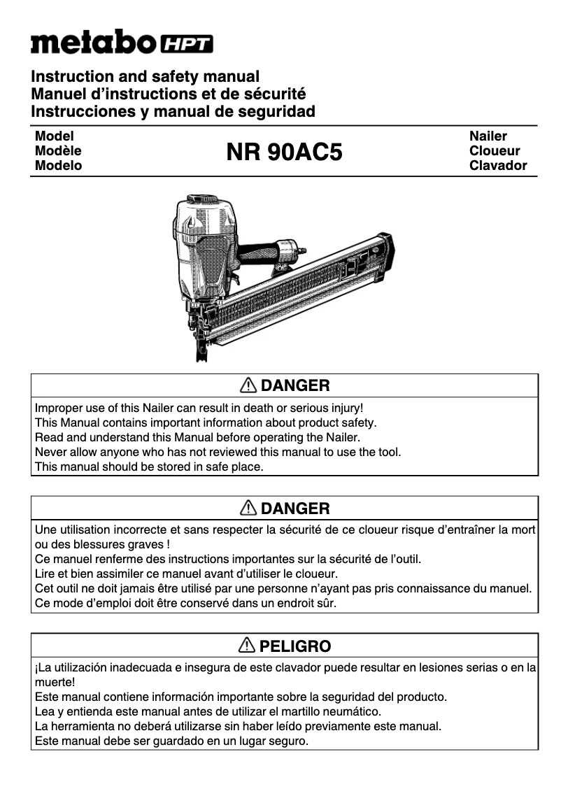 Page 1 de la notice Manuel utilisateur Metabo NR90AC5