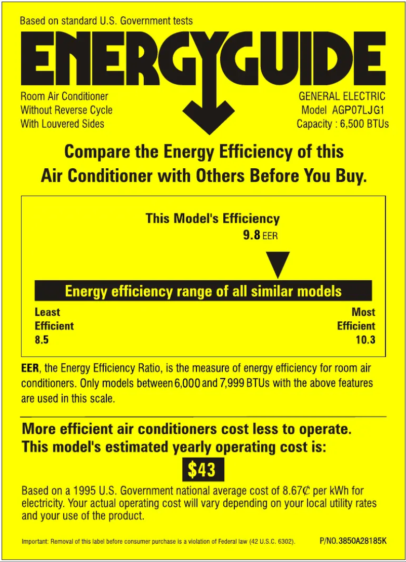 Page 1 de la notice Label énergétique GE AGP07LJ