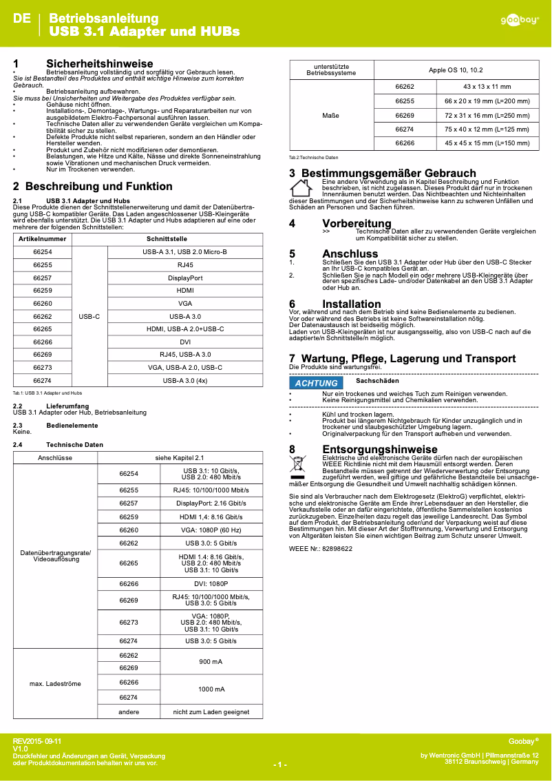 Page 1 de la notice Manuel utilisateur Goobay 56742