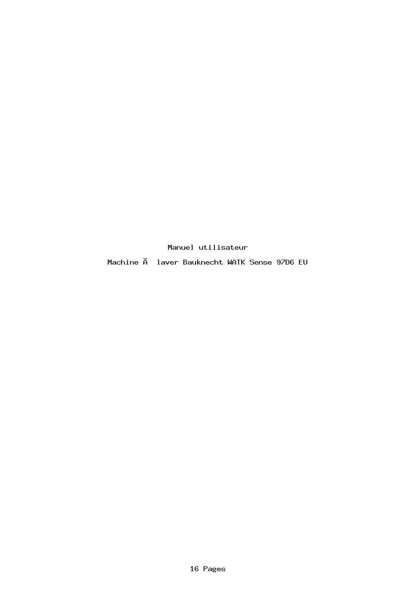 Page 1 de la notice Manuel utilisateur Bauknecht WATK Sense 97D6 EU