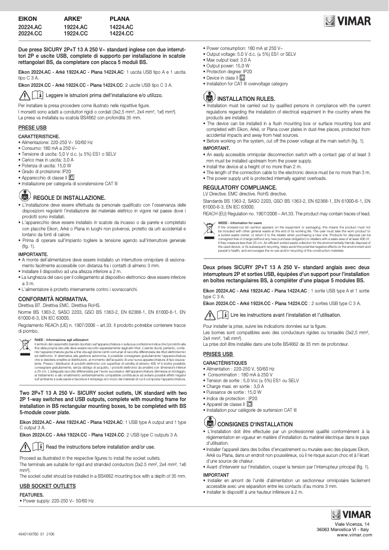 Página 1 del manual Manual de usuario Vimar 20224.CC