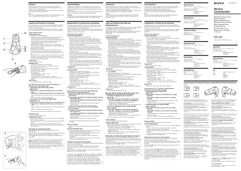Page 1 de la notice Manuel utilisateur Sony RM-X4S