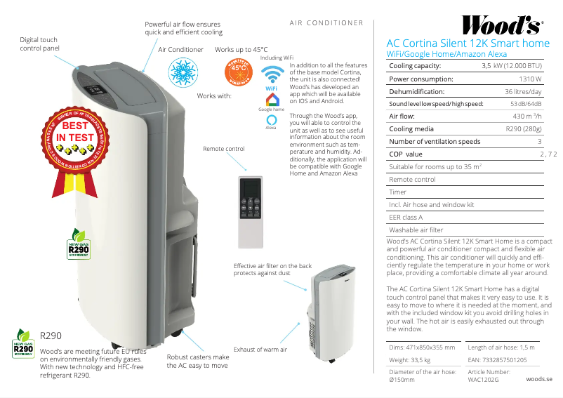 Página 1 del manual Manual de usuario Wood's Klimaanlage Cortina Silent 12K