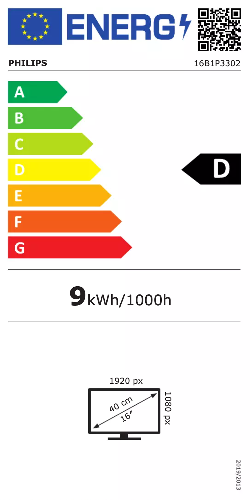 Page 1 of the manual Energy Label Philips 16B1P3302