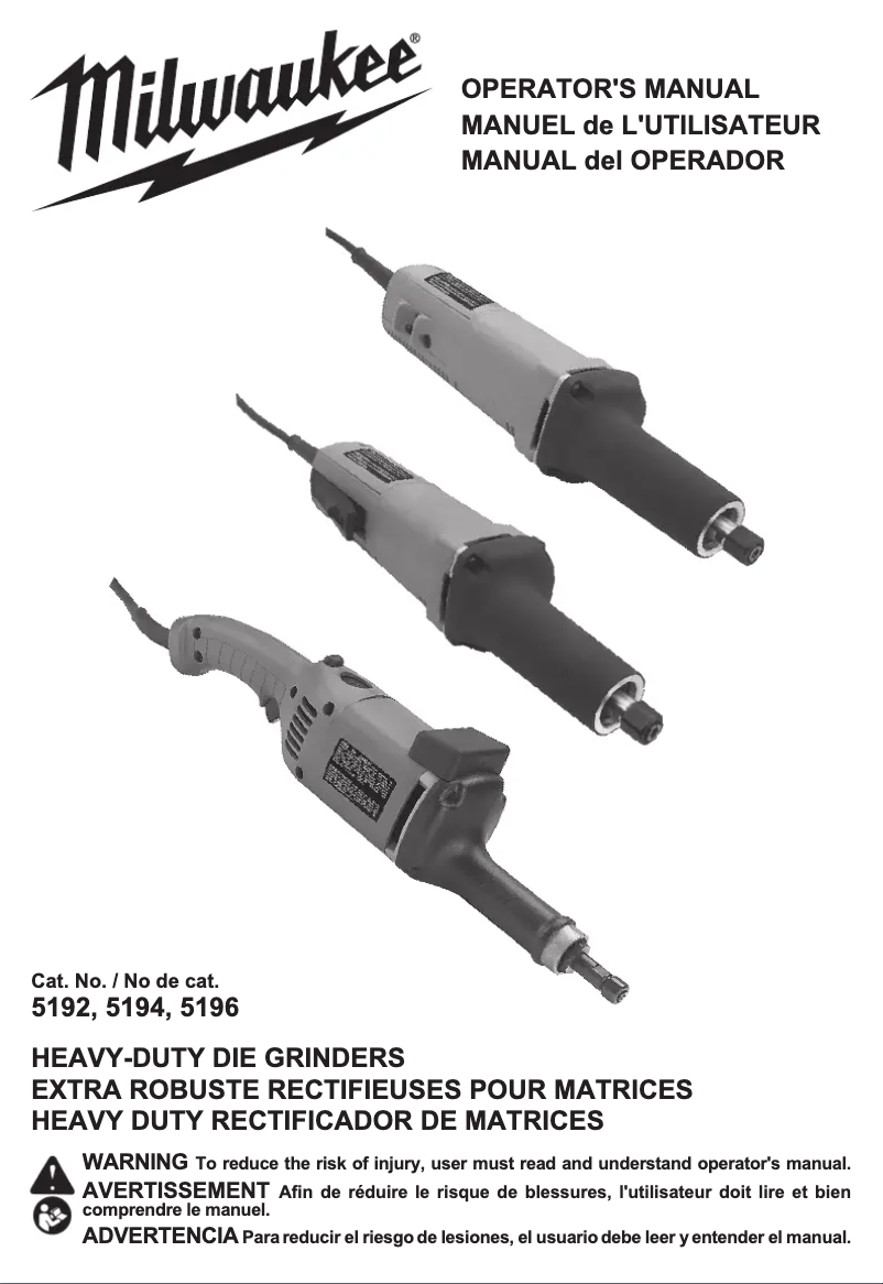 Page 1 de la notice Manuel utilisateur Milwaukee 5194