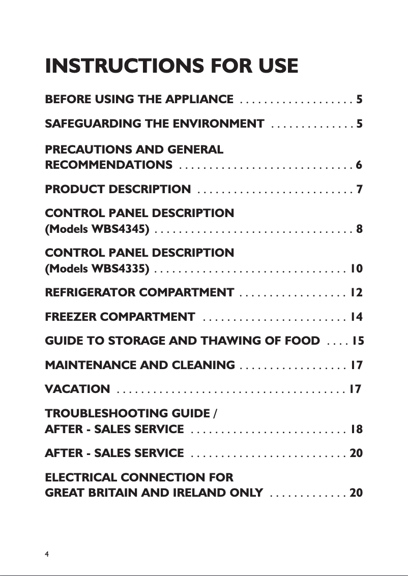 Page 1 de la notice Manuel utilisateur Whirlpool WBS 4345 A+NFX