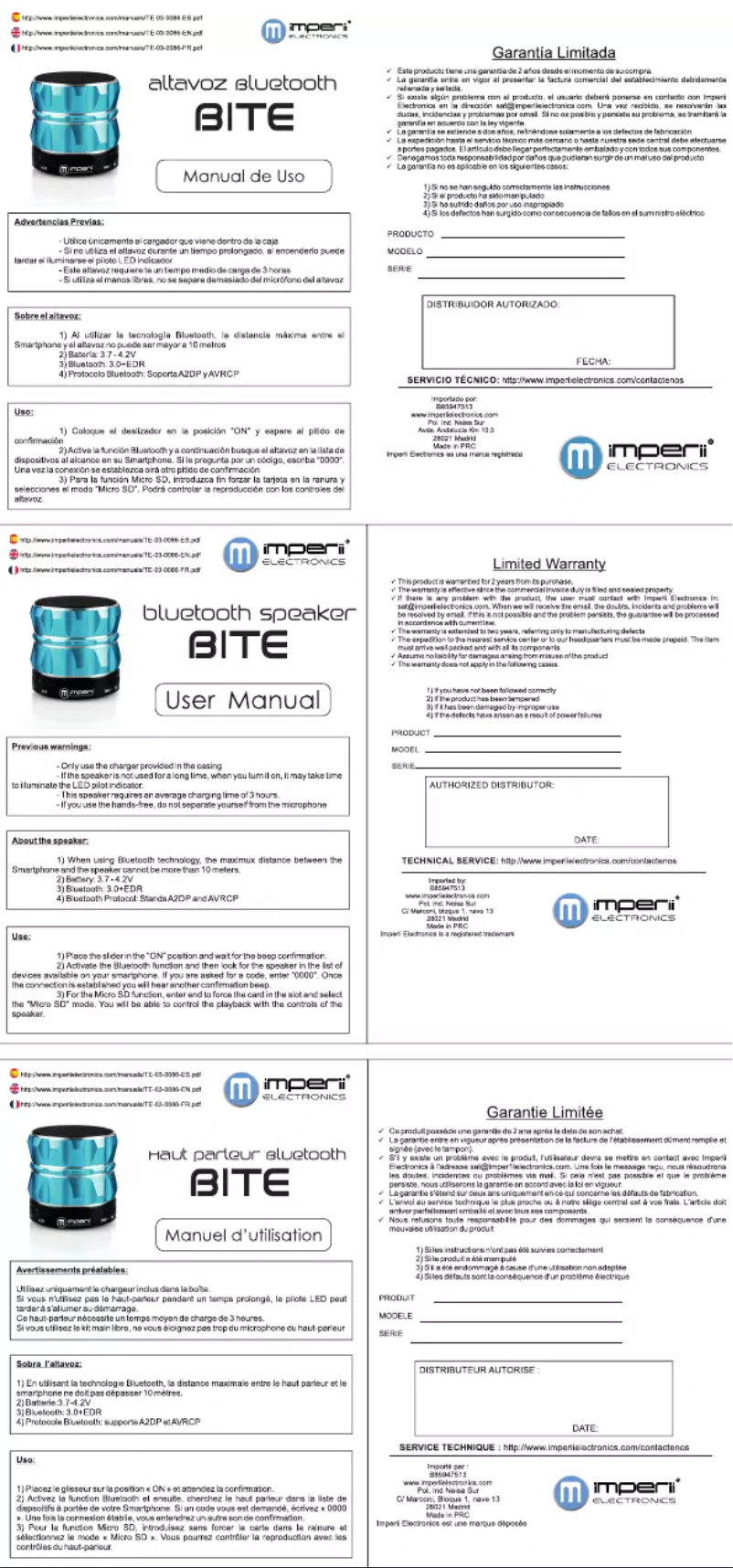 Page 1 de la notice Manuel utilisateur Imperii Electronics TE.03.0086.04