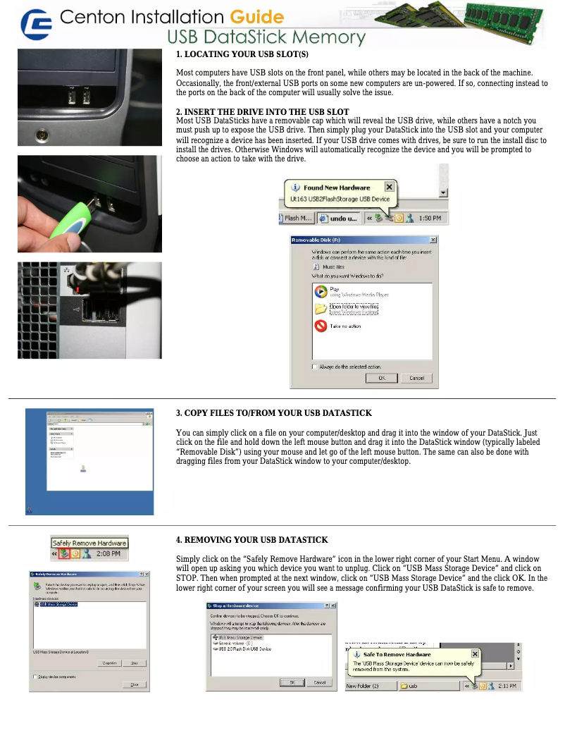 Page 1 of the manual User Manual Centon DSTF4GB-BUF