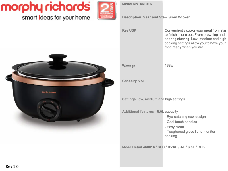 Page 1 de la notice Fiche technique Morphy Richards Total Control 461016